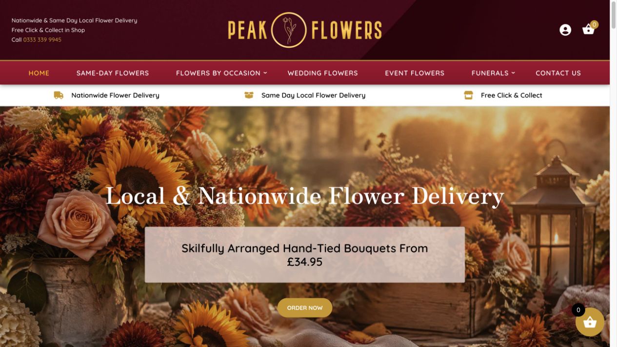 Peak Flowers website homepage